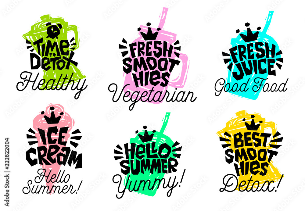 Sketch style food lettering icons set. For badges, labels, logo, fresh ...