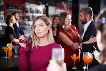 Girl Upset Because Boyfriend Flirting With Other Woman In Bar