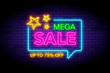 © Valery Zanimanski - Mega sale illustration in neon style. Neon stars and letters on the wall.