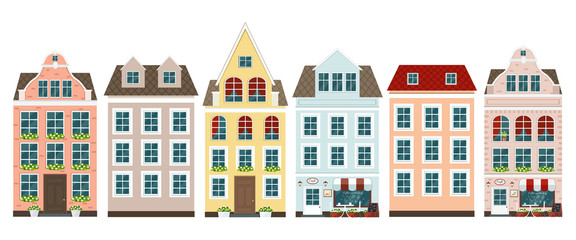 Set of european colorful old houses