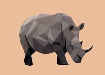 Wall Mural - Colorful polygonal style design of wild rhinoceros in grey colors 