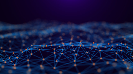 Fototapete - Network connection dots and lines. Technology background. Plexus. Big data background. Green. 3d rendering.