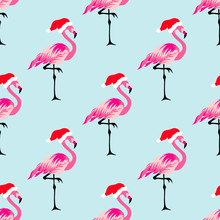 Christmas Background With Flamingo