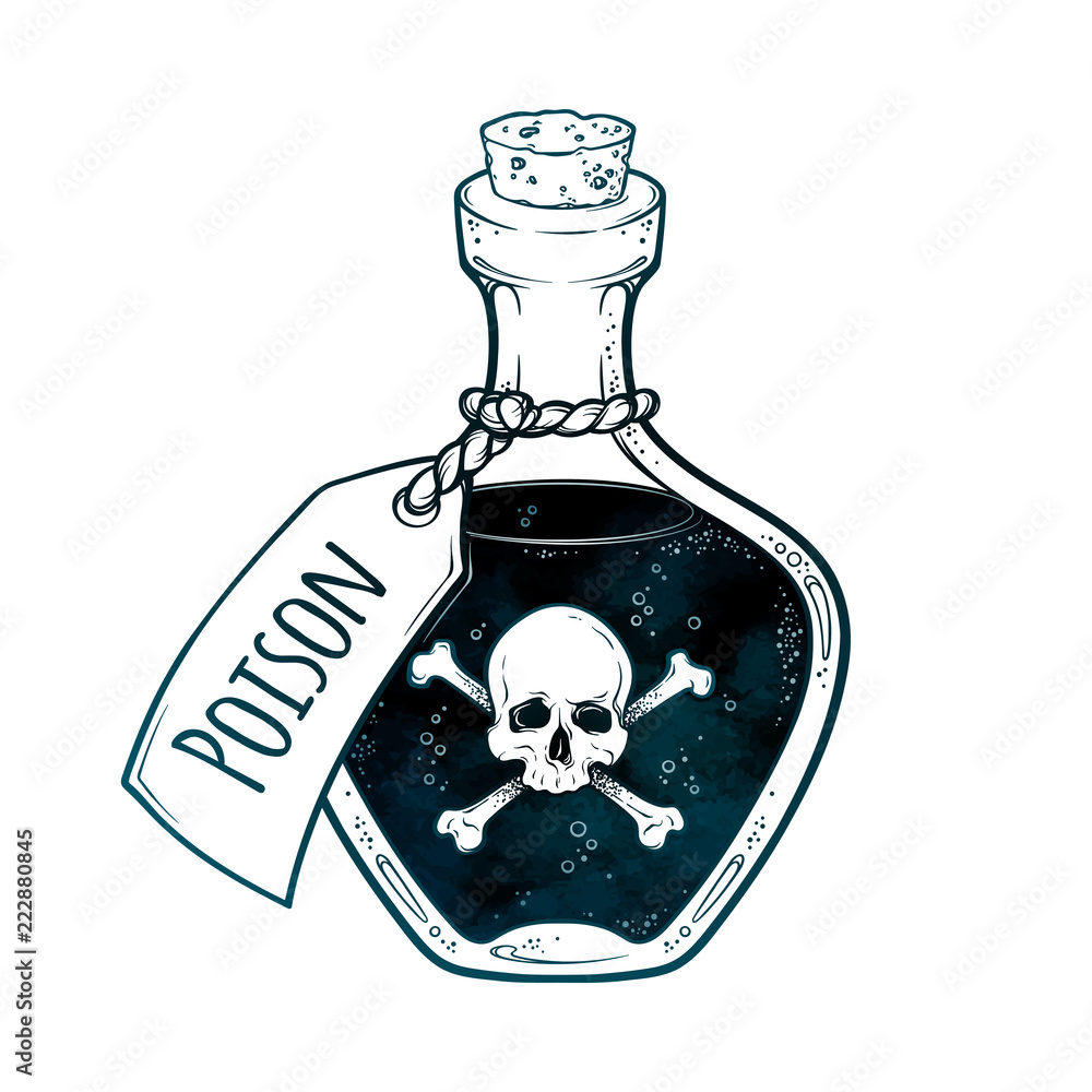 Vetor do Stock Poison in bottle line art and dot work hand drawn vector  illustration. Boho style sticker, patch, print or blackwork flash tattoo  design. | Adobe Stock, image size:1000x1000