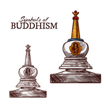 Buddhism Religion Symbol Of Buddhist Stupa Sketch
