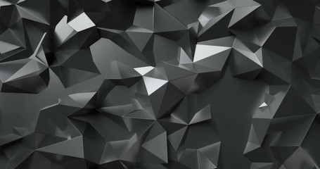 Wall Mural - 3d render black low poly graphite crystal abstract background. Seamlessly looping. Morphing 4k motion video
