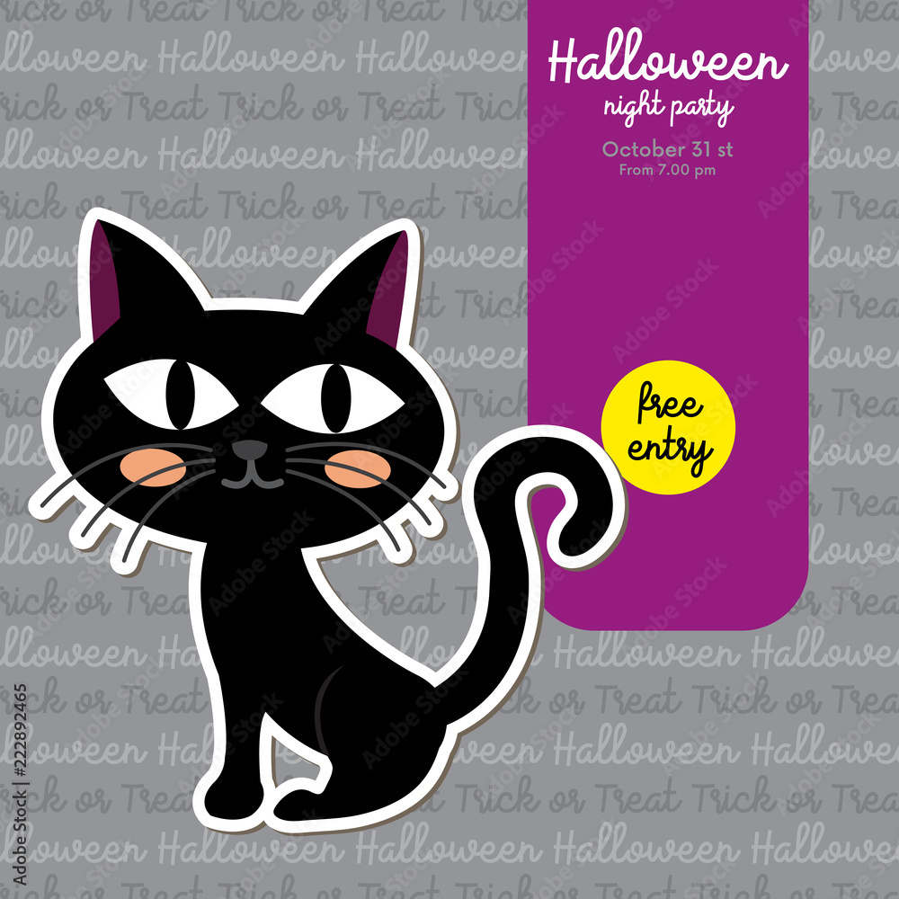 Cute Halloween design concept with black cat for poster, banner, party ...