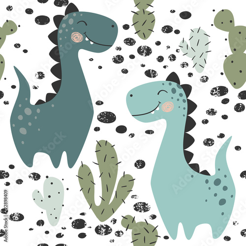 Dekoracja na wymiar  dinozaur-chlopca-wzor-slodki-dino-z-kaktusem-sliczny-skandynawski-nadruk