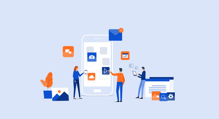 Wall Mural - programmer and design team develop for mobile application with business team working concept