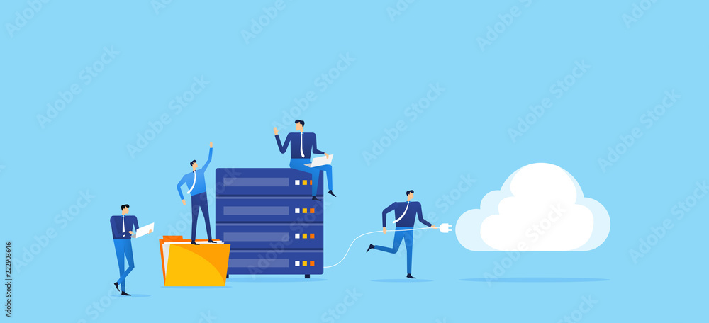 business technology storage server connect to cloud  computing  service concept with people business team working
 - obrazy, fototapety, plakaty 