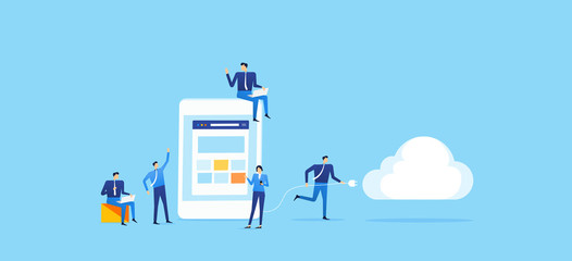 team business develop application on mobile and connect to cloud computing service concept 
