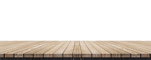 Fototapete - Empty old grunge wood plank table top isolated on white background,Use for display for montage of product and leave space for replace of your background.