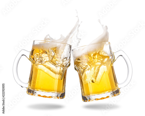 Cheers Cold Beer With Splash Out Of Mug Isolated On White Background Stock Foto Adobe Stock