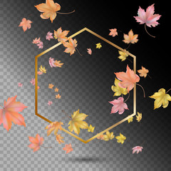 Wall Mural - Gold Frame with Flying Leaves