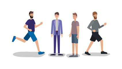 Wall Mural - group of men walking and running characters