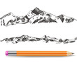 Vector Mountains Sketch and Pencil, Drawings Isolated on White Background.