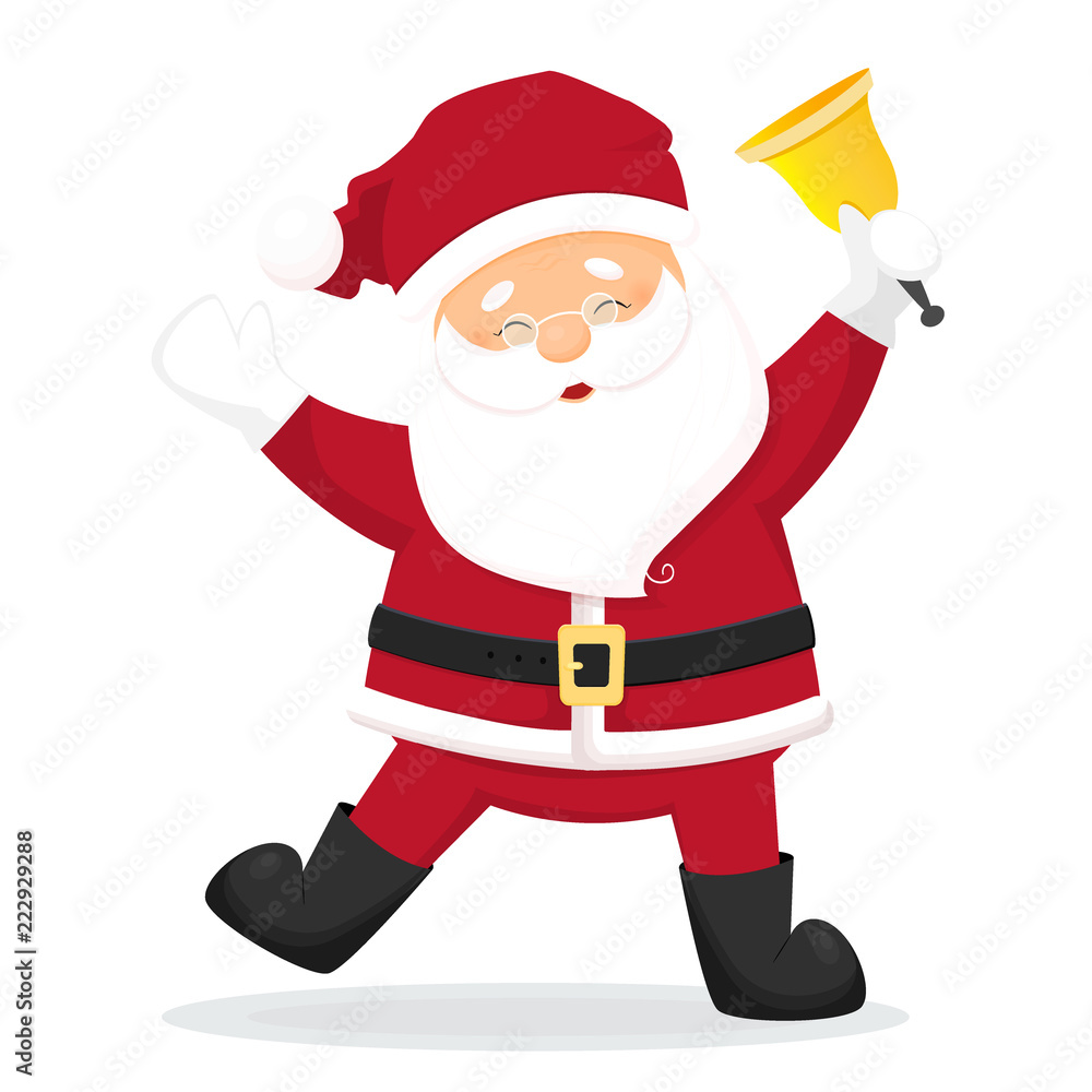 Dancing Cartoon Santa Claus with bell. Isolated on white background ...