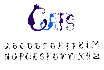 Cats cute vector font