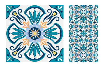 Wall Mural - tiles Portuguese patterns antique seamless design in Vector illustration vintage
