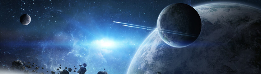 Leinwandbilder - Panoramic view of planets in distant solar system 3D rendering elements of this image furnished by NASA