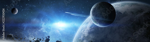 Fotografía Panoramic view of planets in distant solar system 3D rendering elements of this