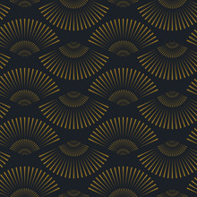 Asian Style Fans Seamless Pattern In Gold And Black