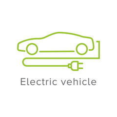 Electric vehicle sign with modern car outline and electric plug. Eletric car icon.