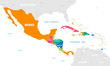 Colorful Vector map of Central America