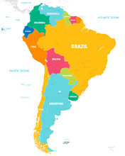 Colorful Vector Map Of South America