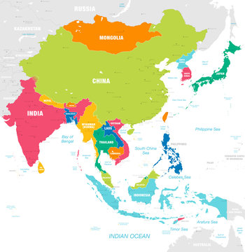 Wall Mural - Colorful Vector map of East Asia