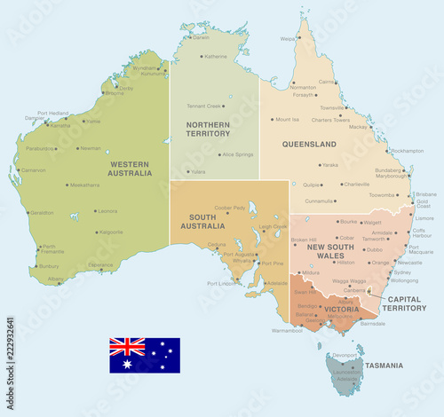Obraz na płótnie Kolorowe wektor Mapa Australii