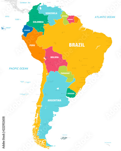 Cuadros en Lienzo Colorful Vector map of South America