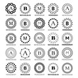 Monogram vector template design - big set. Elegant wedding or company monogram sign,  single letter and floral or abstract frame ornament 
