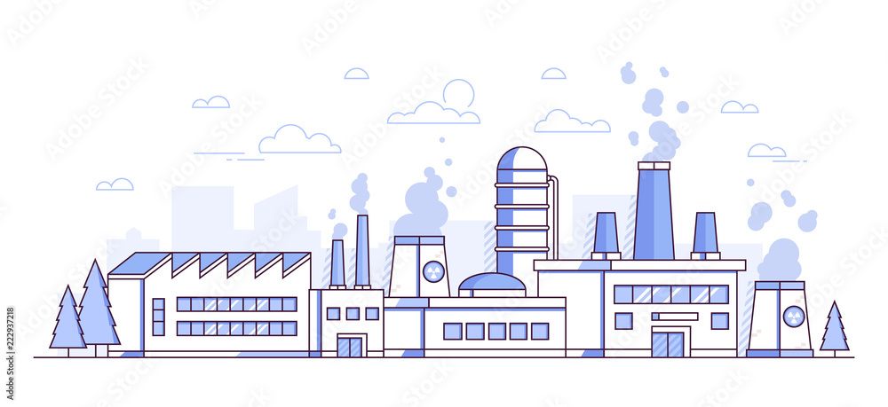 City factory - modern thin line design style vector illustration Stock ...