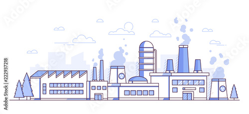 Cuadros en Lienzo City factory - modern thin line design style vector illustration