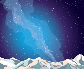 Wall Mural - Mountains, night sky and milky way