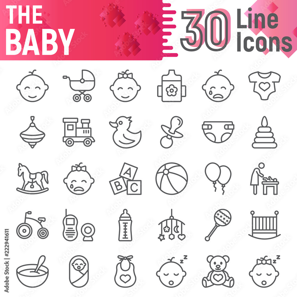 Baby line icon set, child symbols collection, vector sketches, logo ...