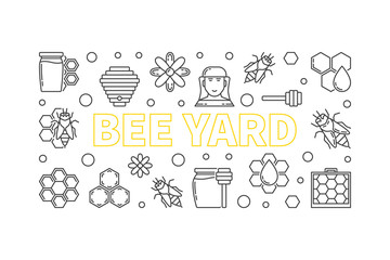 Wall Mural - Bee Yard vector outline horizontal banner or illustration