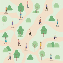 Wall Mural - group of women walking on the park characters