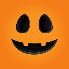 Aufkleber - Happy halloween pumpkin face on orange background.Paper art style vector illustration.