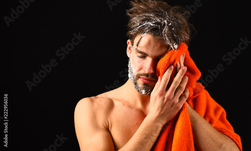 Macho Attractive Nude Guy Black Background Man Bearded Tousled