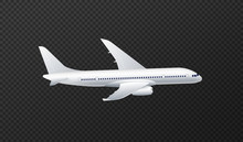 Vector Illustration Of White Passenger Airliner Isolated On Transparent Background