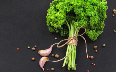 Sticker - A bunch of fresh parsley on a black board