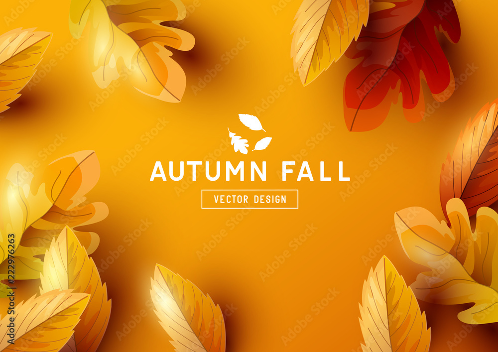 Autumn Vector Background with Falling Leaves - obrazy, fototapety, plakaty 