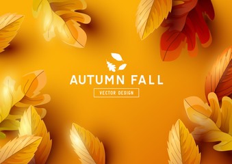 Sticker - Autumn Vector Background with Falling Leaves