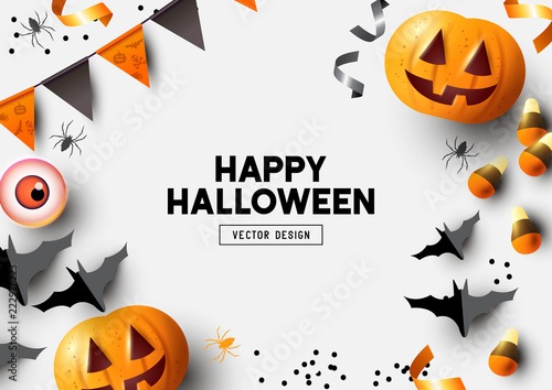 Happy Halloween Party Label Invitation Composition With