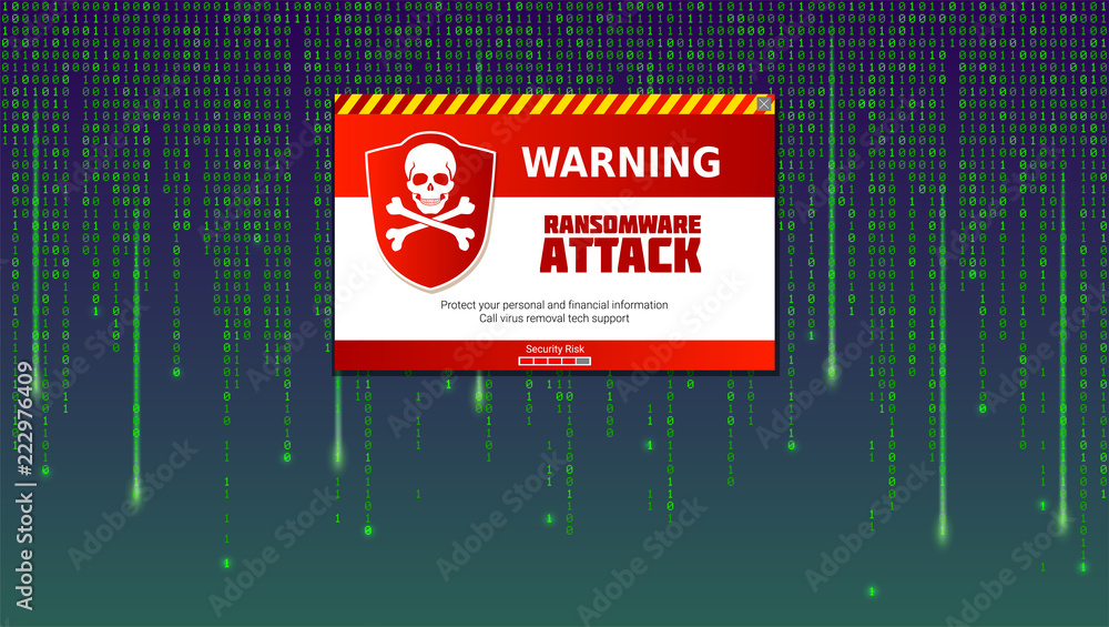 Alert message of virus detected. Ransomware attack, identifying ...