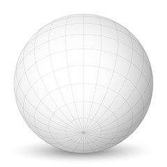 Wall Mural - blank planet earth white globe with grid of meridians and parallels, or latitude and longitude. 3d v