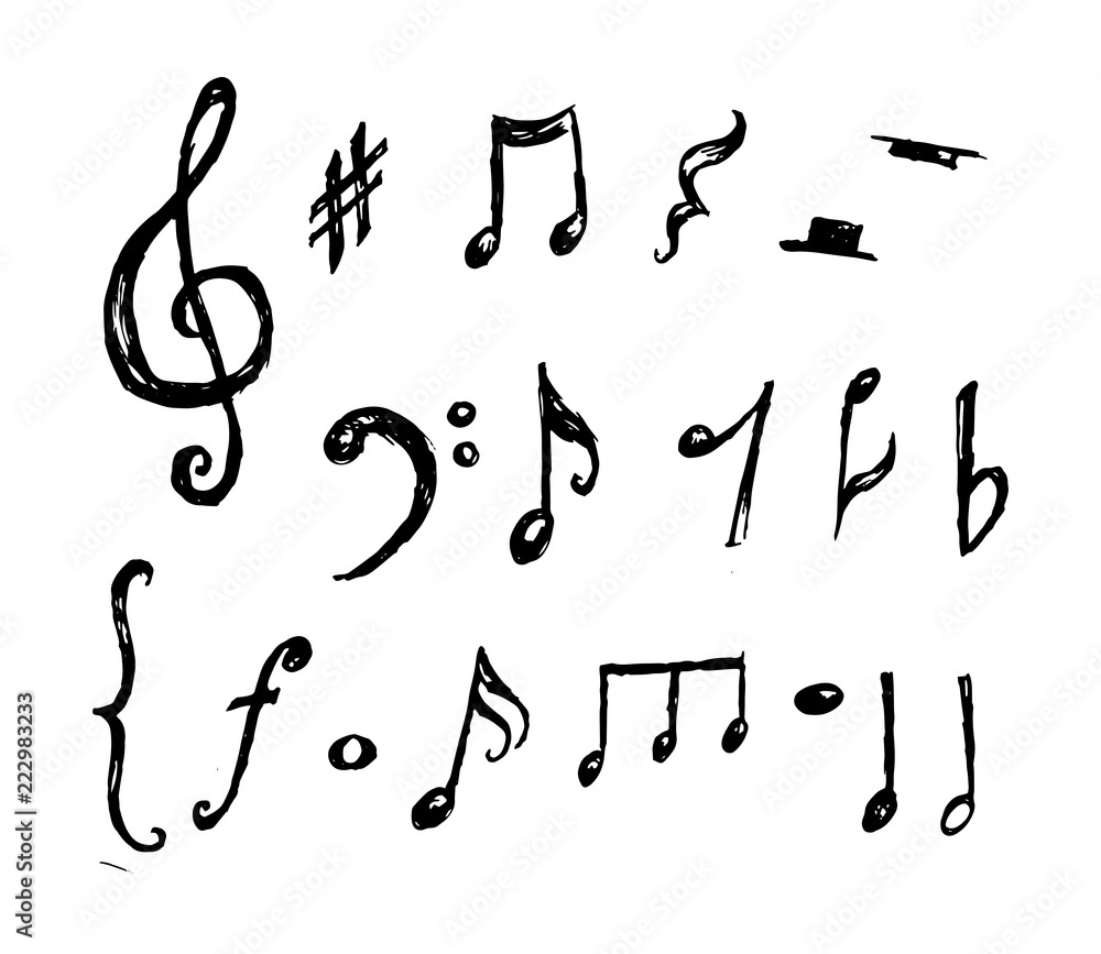 Hand drawn music notes collection vector - obrazy, fototapety, plakaty 