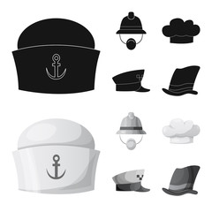 Isolated object of headgear and cap sign. Set of headgear and accessory stock symbol for web.